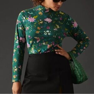 NWT Maeve by Anthropologie Floral Long Sleeve Top - Green and Pink